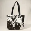 Fashnzfab Cow Patterned Genuine Fur Calf Tote Bag / Shoulder Bag In Black