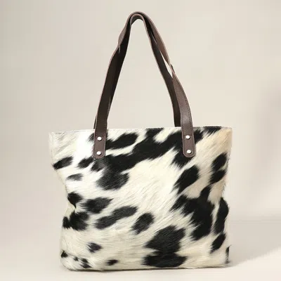 Fashnzfab Cow Patterned Genuine Fur Calf Tote Bag / Shoulder Bag In Multi