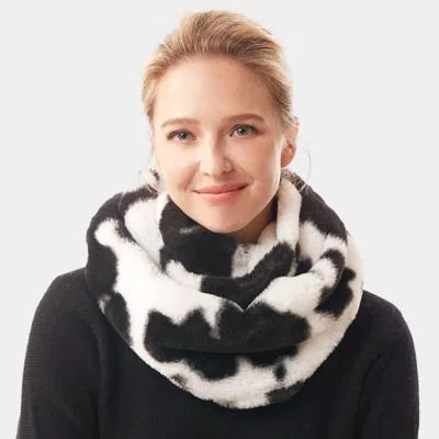 Fashnzfab Cow Patterned Infinity Scarf In Black