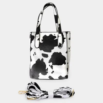 Fashnzfab Cow Patterned Rectangle Tote / Crossbody Bag In Black