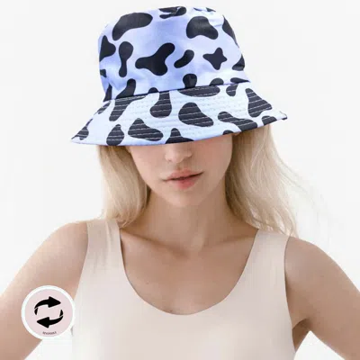 Fashnzfab Cow Patterned Reversible Bucket Hat In Blue