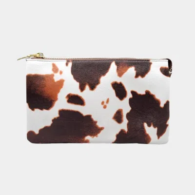 Fashnzfab Cow Patterned Trio Faux Leather Rectangle Crossbody Bag In Brown