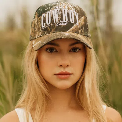 Fashnzfab Cowboy Embroidered Camo Pattern Five Panel Canvas Baseball Cap In Brown