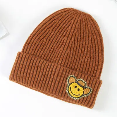 Fashnzfab Cowboy Hat Smile Accented Knit Beanie Hat In Brown