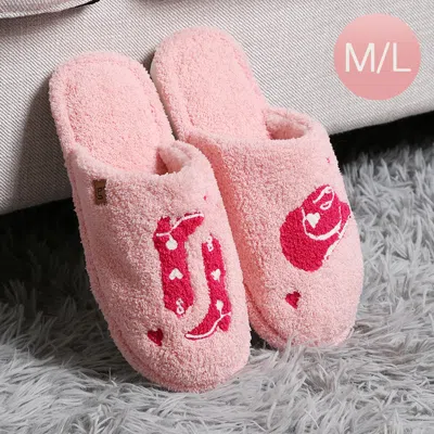 Fashnzfab Cowgirl / Cowboy Embroidered Soft Home Indoor Floor Slippers Pink M/l