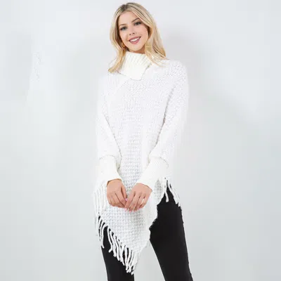 Fashnzfab Cowl Neck Fringe Hem Knit Poncho In Yellow