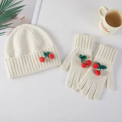 Fashnzfab Cozy Cherry Accent Winter Beanie Gloves Set In Multi