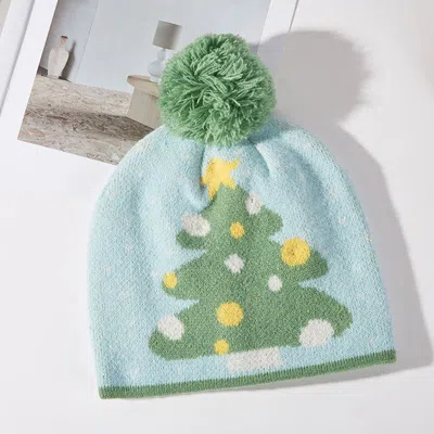 Fashnzfab Cozy Christmas Tree Pom Pom Beanie Hat In Green