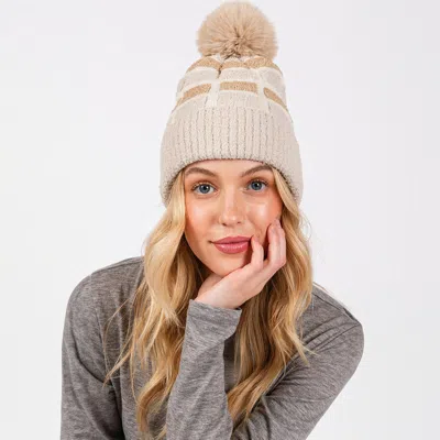 Fashnzfab Cozy Color Blocked Pom Pom Beanie Hat In Gray