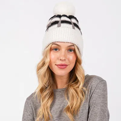 Fashnzfab Cozy Color Blocked Pom Pom Beanie Hat In Multi