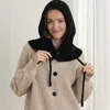 Fashnzfab Cozy Drawstring Snood Balaclava Hooded Knit Scarf Hat In Black