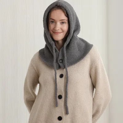 Fashnzfab Cozy Drawstring Snood Balaclava Hooded Knit Scarf Hat In Grey