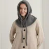 Fashnzfab Cozy Drawstring Snood Balaclava Hooded Knit Scarf Hat In Gray
