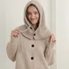 Fashnzfab Cozy Drawstring Snood Balaclava Hooded Knit Scarf Hat In Neutral