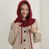 Fashnzfab Cozy Drawstring Snood Balaclava Hooded Knit Scarf Hat In Burgundy