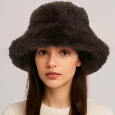 Fashnzfab Cozy Fluffy Fur Winter Bucket Hat In Black