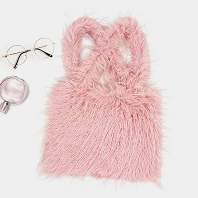 Fashnzfab Cozy Furry Texture Tote Bag In Pink