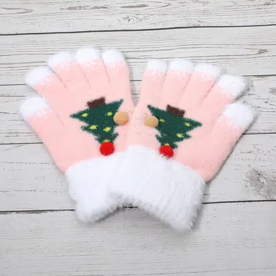 Fashnzfab Cozy Fuzzy Pom Pom Christmas Tree Accent Winter Gloves In Pink