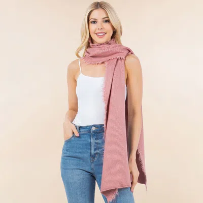 Fashnzfab Cozy Soft Brushed Raw Edge Trim Scarf / Poncho In Pink