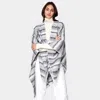 Fashnzfab Cozy Striped Three Tone Ruana Poncho In Gray