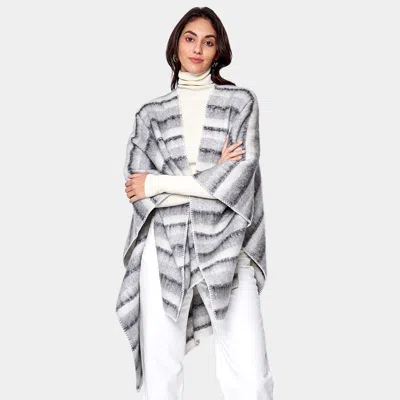 Fashnzfab Cozy Striped Three Tone Ruana Poncho In Gray