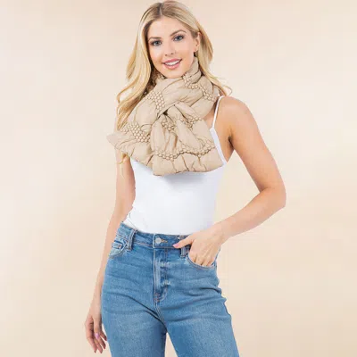 Fashnzfab Cozy Winter Quilted Puffer Scarf In Sand