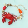 Fashnzfab Crab Accent Beaded Statement Bracelet In Red