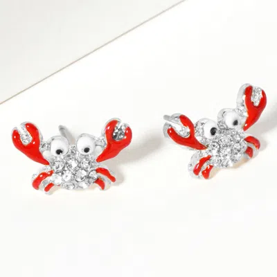 Fashnzfab Crab Crystal Accented Stud Earrings In Red