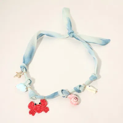 Fashnzfab Crab Seashell Starfish Charm Station Fabric Scarf Necklace In Multi