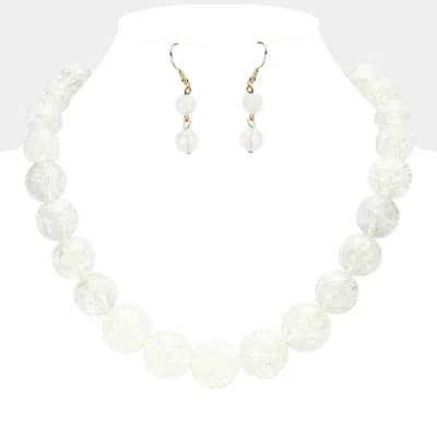 Fashnzfab Cracked Lucite Bead Ball Necklace In White