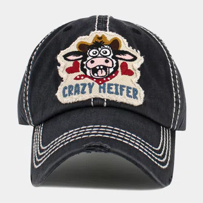 Fashnzfab Crazy Heifer Message Cow Vintage Baseball Cap In Black