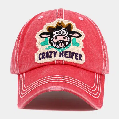 Fashnzfab Crazy Heifer Message Cow Vintage Baseball Cap In Pink