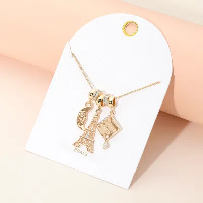 Fashnzfab Crescent Moon Eiffel Tower Secret Love Book Charm Beaded Necklace In Gold