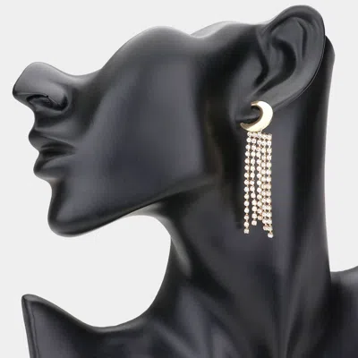 Fashnzfab Crescent Rhinestone Fringe Down Evening Earrings In Metallic