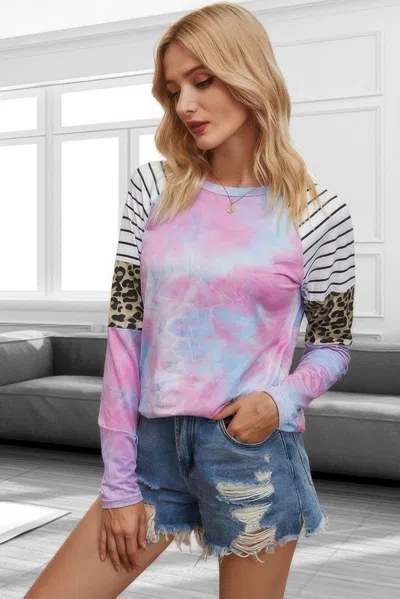 Fashnzfab Crew Neck Patchwork Tie Dye Fit Loose Shirt In Multi