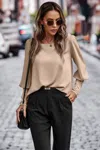 Fashnzfab Crew Neck Solid Leg Of Mutton Sleeve Shirt
