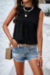 Fashnzfab Crew Neck Swiss Dot Smocked Ruffled Loose Blouse