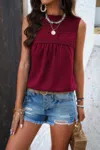 Fashnzfab Crew Neck Swiss Dot Smocked Ruffled Loose Blouse