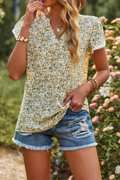 Fashnzfab Crewneck Lace Crochet Short Sleeve Loose Blouse