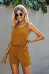 Fashnzfab Crewneck Sleeveless Drawstring Loose Romper