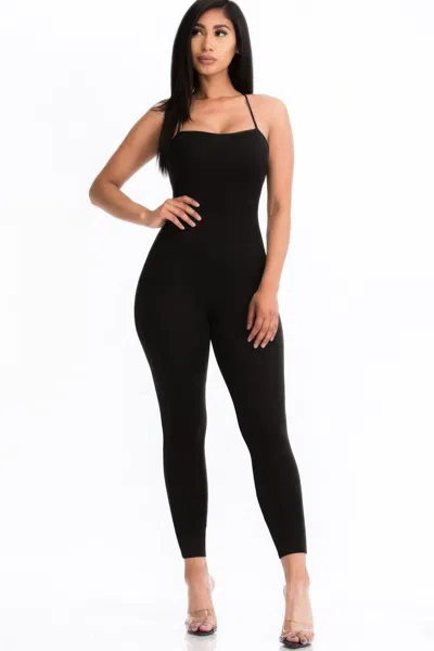 Fashnzfab Criss-cross Open Back Bodycon Jumpsuit