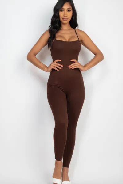 Fashnzfab Criss-cross Open Back Bodycon Jumpsuit