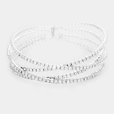 Fashnzfab Crisscross Crystal Rhinestone Pave Cuff Bracelet Clear, Silver In Multi