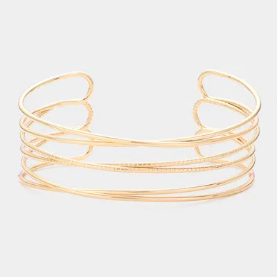Fashnzfab Crisscross Metal Cuff Bracelet In Gold