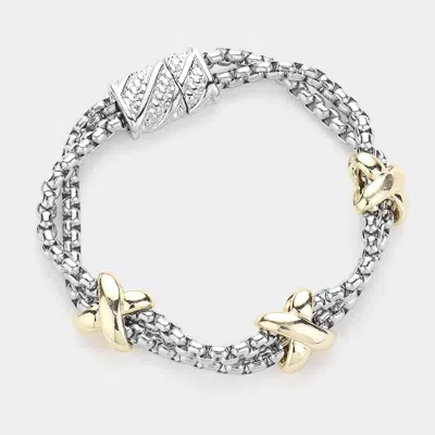 Fashnzfab Crisscross Pointed Mesh Chain Magnetic Bracelet Two Tone In Multi