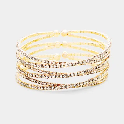 Fashnzfab Crisscross Rhinestone Pave Cuff Bracelet Clear, Gold In Silver