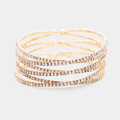 Fashnzfab Crisscross Rhinestone Pave Cuff Bracelet Clear, Rose Gold In Multi