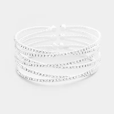 Fashnzfab Crisscross Rhinestone Pave Cuff Bracelet Clear, Silver In Multi
