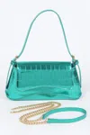 Fashnzfab Croc Embossed Mirror Metallic Shoulder Bag In Green