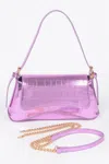 Fashnzfab Croc Embossed Mirror Metallic Shoulder Bag In Pink